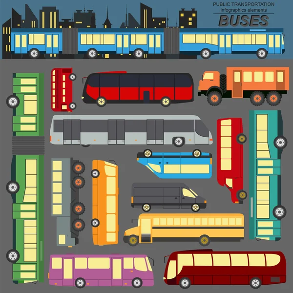 Public transportation, buses. Set elements infographics