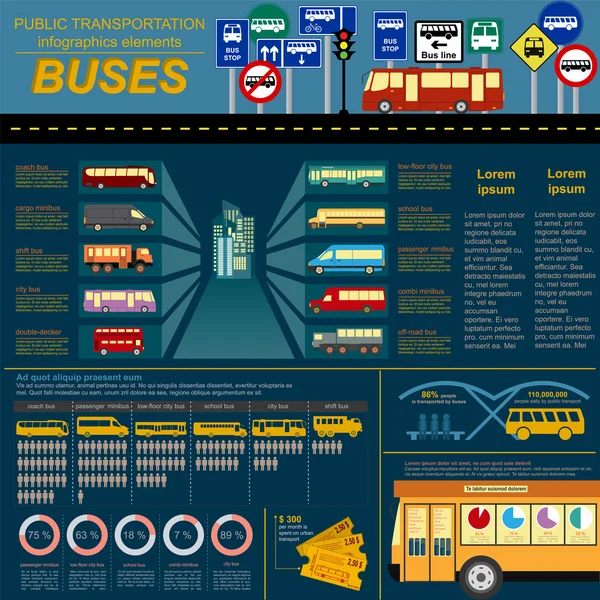 Public transportation ingographics. Buses — Stock Vector
