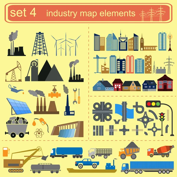 Elementos del mapa industrial — Vector de stock