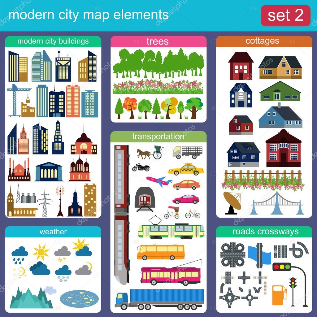 Modern city map elements for generating your own infographics, m