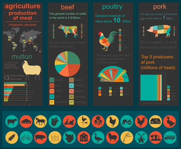 Agricultura, infografías ganaderas, ilustraciones vectoriales — Vector de stock