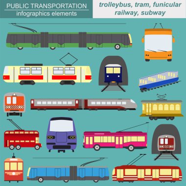 Toplu ulaşım infographics. tramvay, troleybüs, metro