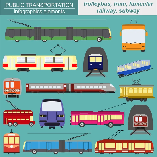 Infográficos de transporte público. Eléctrico, trólebus, metro — Vetor de Stock