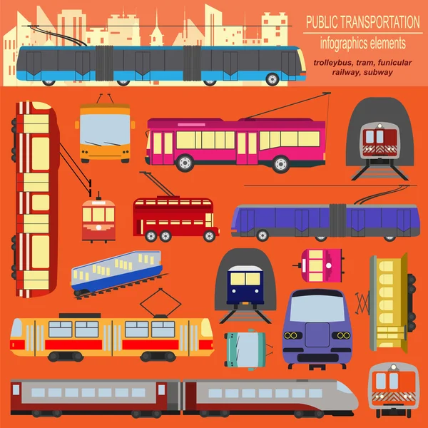 公共交通機関のインフォ グラフィック。トラム、トロリーバス、地下鉄 — ストックベクタ