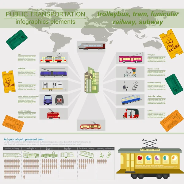 Infografica sui trasporti pubblici. Tram, filobus, metropolitana — Vettoriale Stock