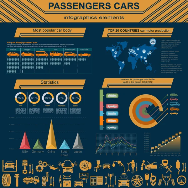 Инфографика пассажирских вагонов — стоковый вектор