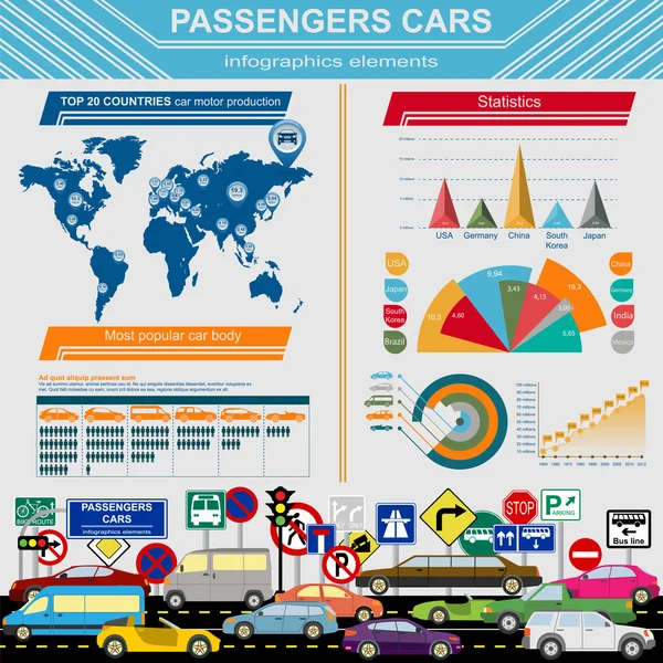 Personenauto's, vervoer infographics — Stockvector