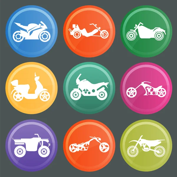 Set van negen pictogrammen van motorfietsen — Stockvector