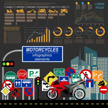 Motosiklet öğeleri, ulaşım infographics kümesi