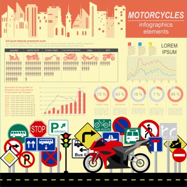 Motosiklet öğeleri, ulaşım infographics kümesi