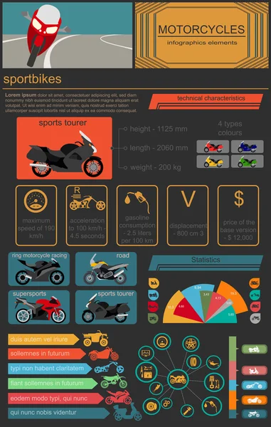 Conjunto de elementos de motocicletas, infográficos de transporte —  Vetores de Stock