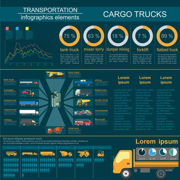 Infografica trasporto merci, camion, camion. Elementi infog — Vettoriale Stock