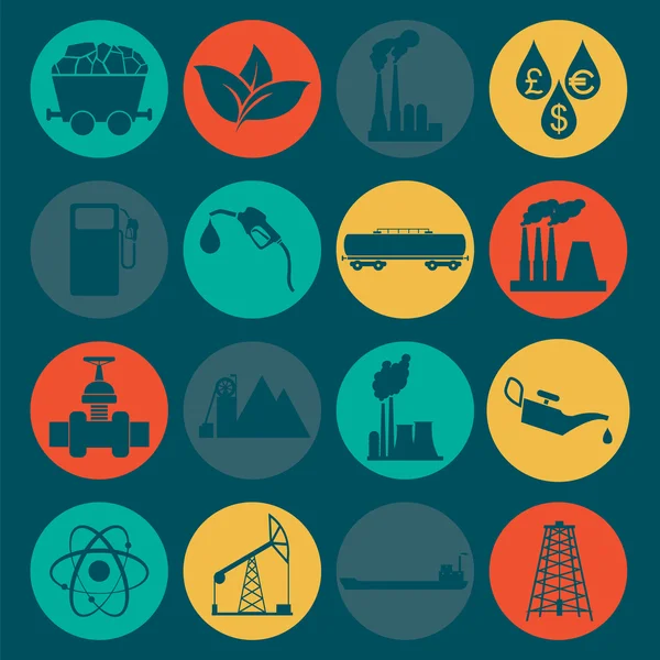 Zestaw 16 ikon paliw i energii — Wektor stockowy