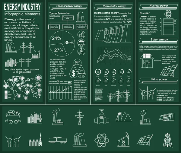 Infográfico da indústria de combustível e energia, elementos de conjunto para criar — Vetor de Stock