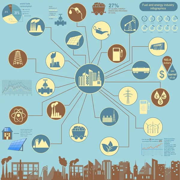 Infographie de l'industrie des combustibles et de l'énergie, éléments clés pour créer — Image vectorielle