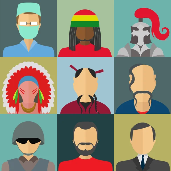 Set van vlakke stijl mannelijke personages — Stockvector