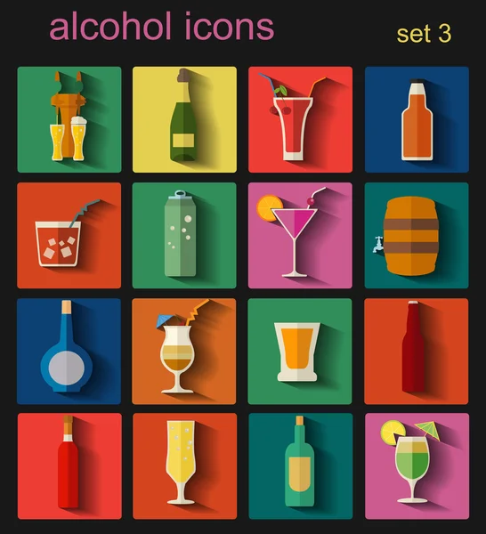 Alcool boissons icônes. Ensemble de 16 icônes plates — Image vectorielle