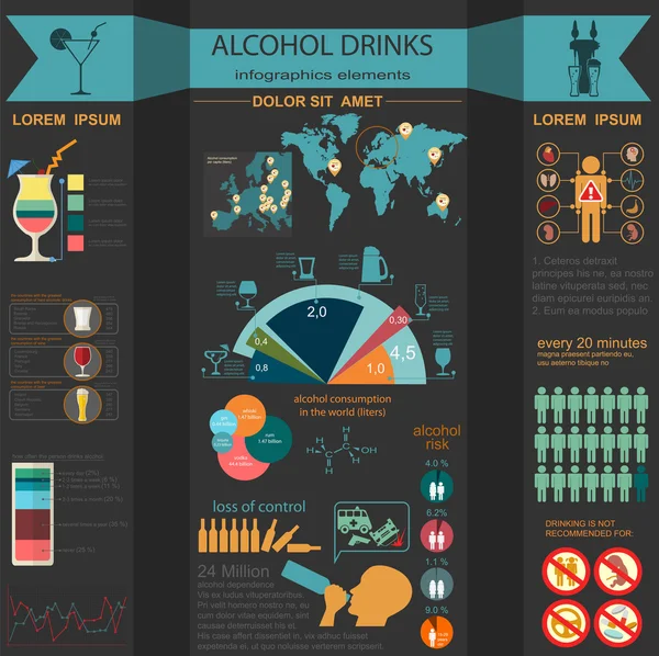 Bebidas alcohólicas infografía — Archivo Imágenes Vectoriales