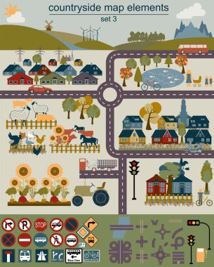 Contryside map elements for generating your own infographics, ma clipart