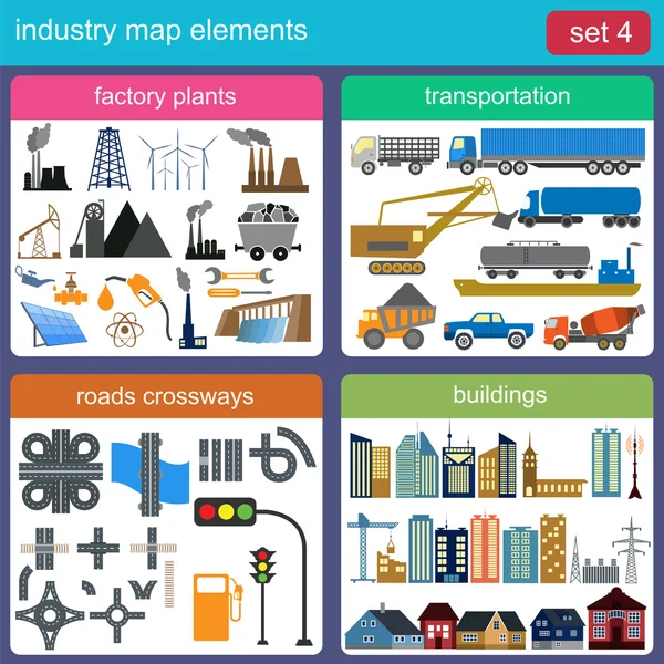 Elementos do mapa da indústria — Vetor de Stock