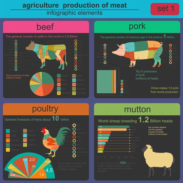 Agriculture, animal husbandry infographics, Vector illustrations — Stock Vector