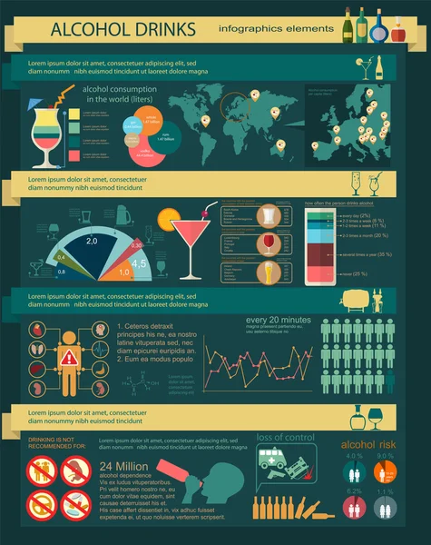 Bebidas alcohólicas infografía — Archivo Imágenes Vectoriales