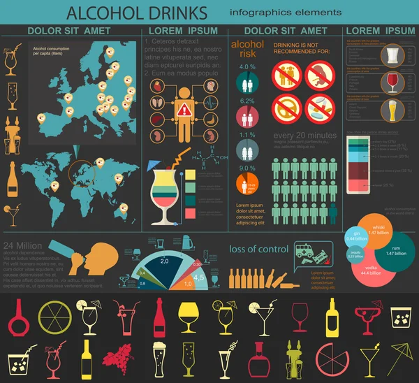 Alcohol bebidas infografíaalcool boissons infographiqueinfographic ποτά αλκοόλ — 图库矢量图片