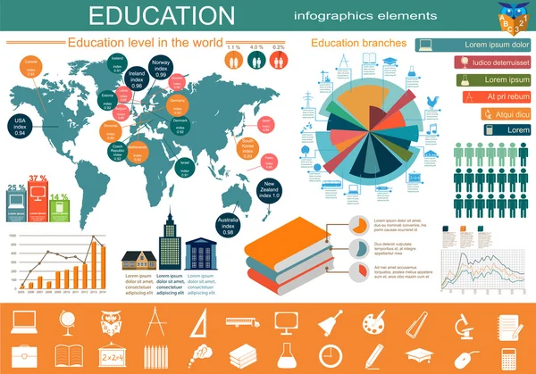 Eğitim okul infographics. Küme oluşturmak için öğeleri, ow — Stok Vektör