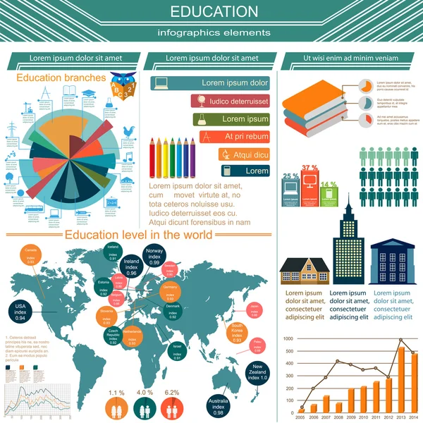 Eğitim okul infographics. Küme oluşturmak için öğeleri, ow — Stok Vektör