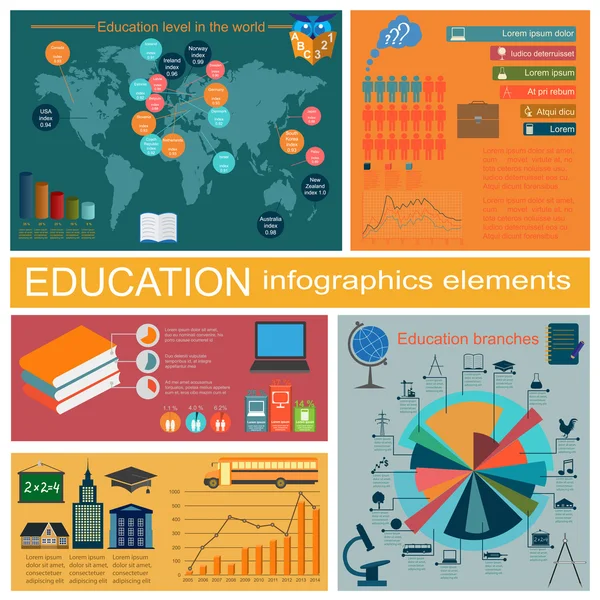 Infografías de la escuela de educación. Establecer elementos para crear su ow — Vector de stock