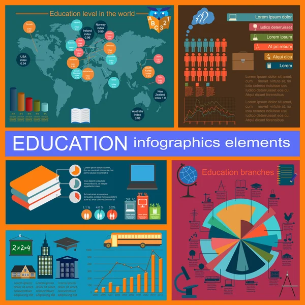 Infografías de la escuela de educación. Establecer elementos para crear su ow — Archivo Imágenes Vectoriales