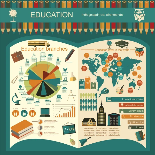Infografis sekolah pendidikan. Set elemen untuk membuat ow Anda - Stok Vektor