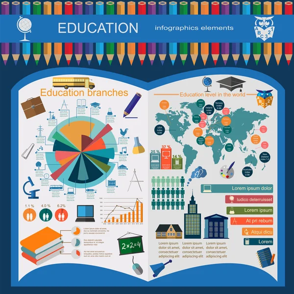 Education school infographics. Set elements for creating your ow — Stock Vector