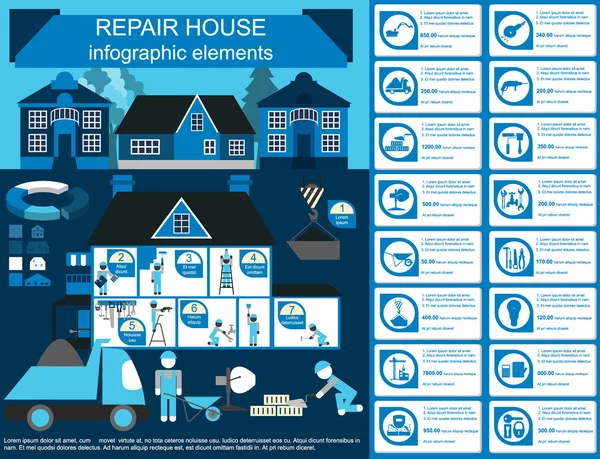 Infographie de réparation de maison, éléments d'ensemble — Image vectorielle