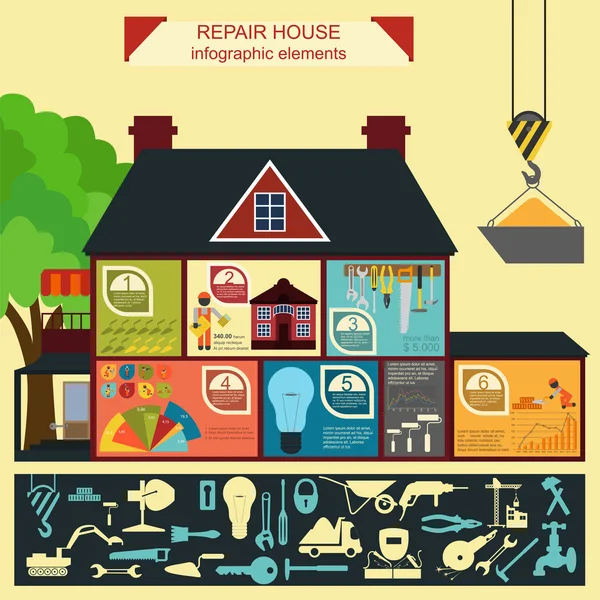 Huis reparatie infographic, set elementen — Stockvector