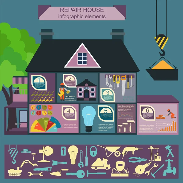 Infografía de reparación de casas, elementos de conjunto — Vector de stock