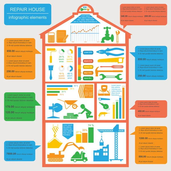 Casa di riparazione infografica, set elementi — Vettoriale Stock