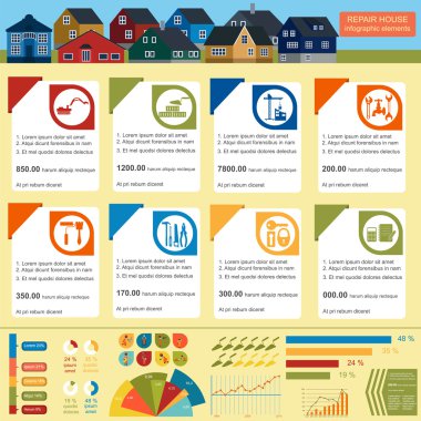 Ev onarım Infographic, set öğeler
