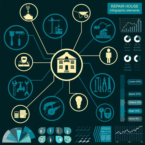 Huis reparatie infographic, set elementen — Stockvector