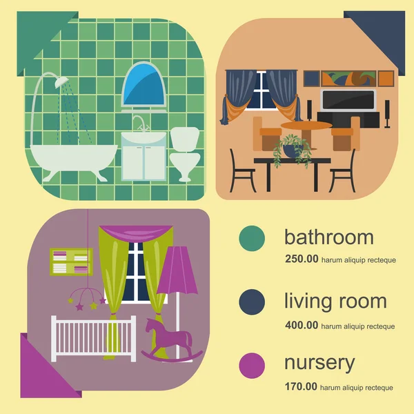 House remodeling infographic. Set interior elements for creating — Stock Vector