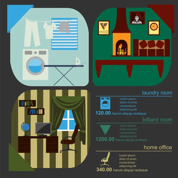 House remodeling infographic. Set interior elements for creating — Stock Vector