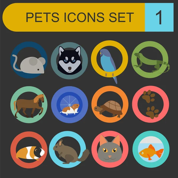 Conjunto de iconos planos para mascotas domésticas y veterinaria — Archivo Imágenes Vectoriales