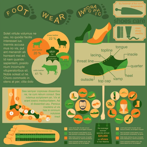 Footwear infographics elements. Easily edited — Stock Vector