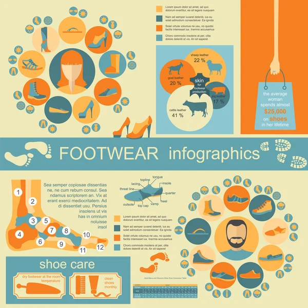 Footwear infographics elements. Easily edited — Stock Vector