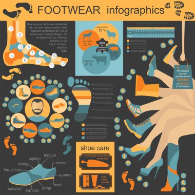 Ayakkabı infographics öğeleri. Kolayca düzenlenmiş