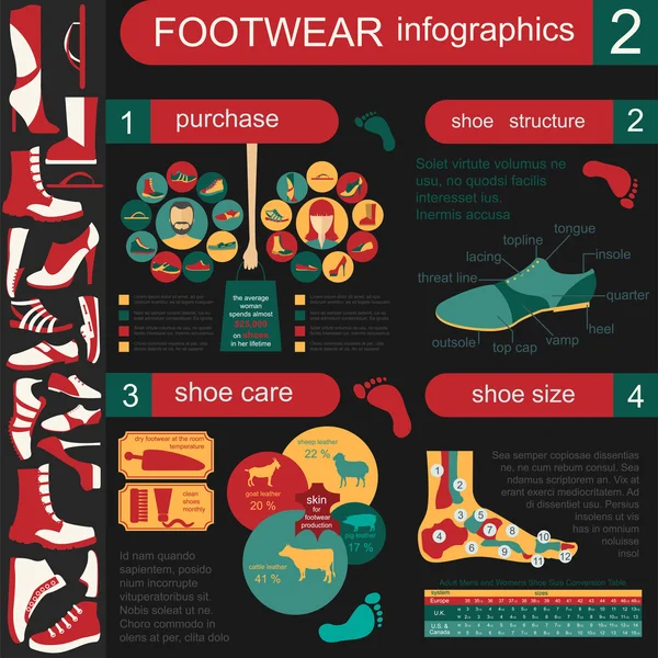 Elementos infográficos de calçado. Facilmente editado —  Vetores de Stock