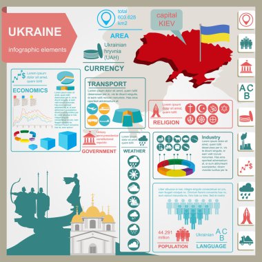 Ukrayna infographics, istatistiksel veri, manzaraları. Vektör çizim