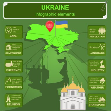 Ukrayna infographics, istatistiksel veri, manzaraları. Vektör çizim