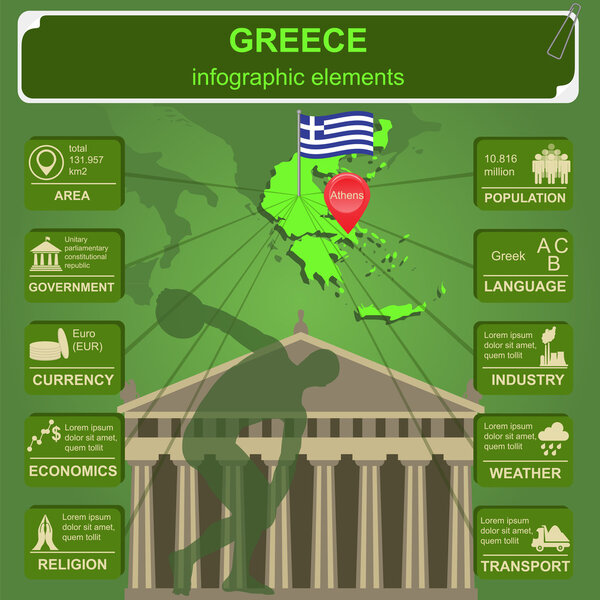 Greece infographics, statistical data, sights. Vector illustration