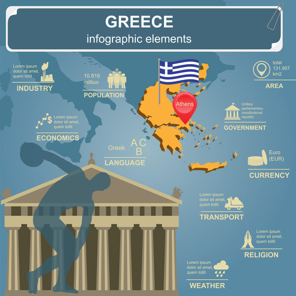 Greece infographics, statistical data, sights. Vector illustration